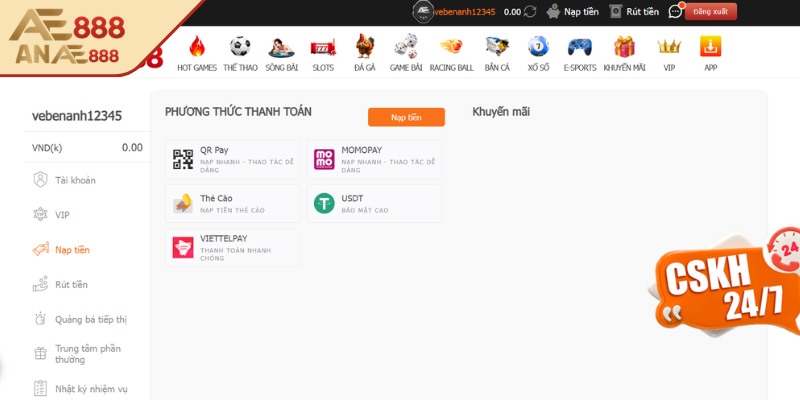 Những hình thức nạp tiền AE888 được ưa chuộng nhất